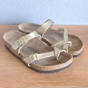 Birkenstock Mayari Metallic Gold Thong Sandals Womens 38 US 7 7.5 Vegan Leather